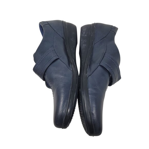 Clarks Women's Size 9 Navy Blue Leather Loafers Comfort Adjustable Strap Wedge - Picture 8 of 12